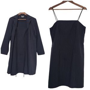 Suits Us Woman's Size 13 14 Black Pinstripe 2 piece SUIT Midi Jacket Dress